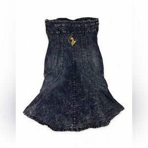Vintage Baby Phat Denim Dress Sz 16 Strapless Mermaid Acid Wash Stretch Midi Y2K